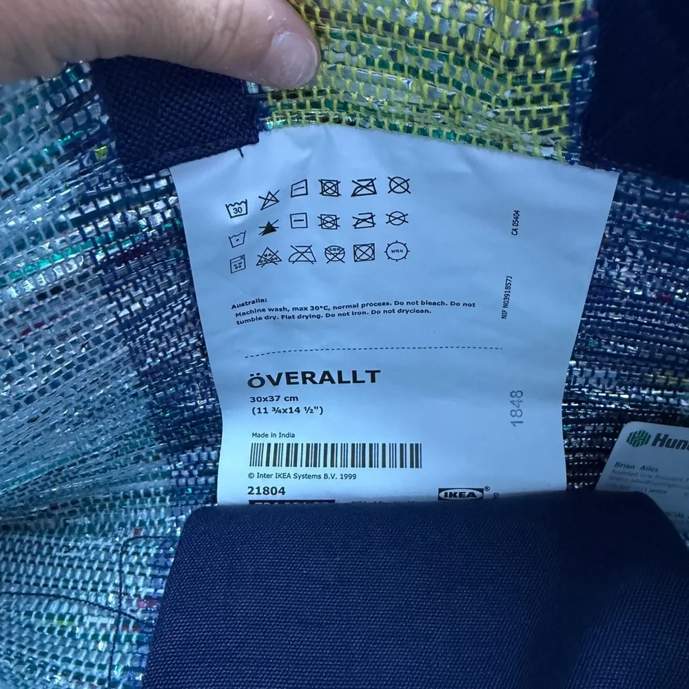 IKEA Blue and Green Woven Tote Bag - Picture 3 of 3